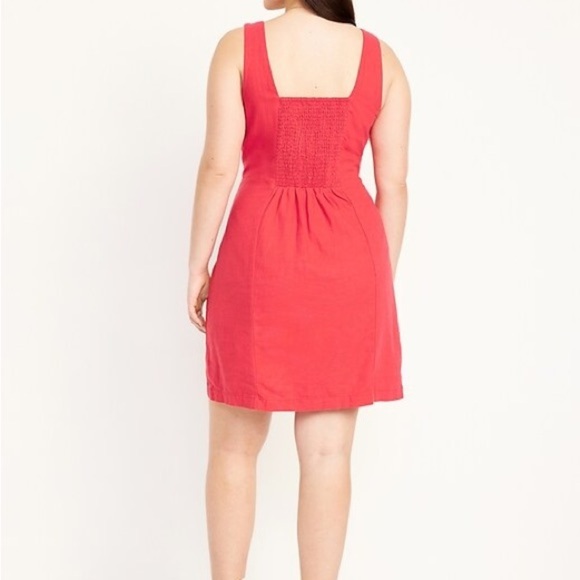 Old Navy Red Mini Dress Square Neck Sleeveless Linen - Picture 3 of 6